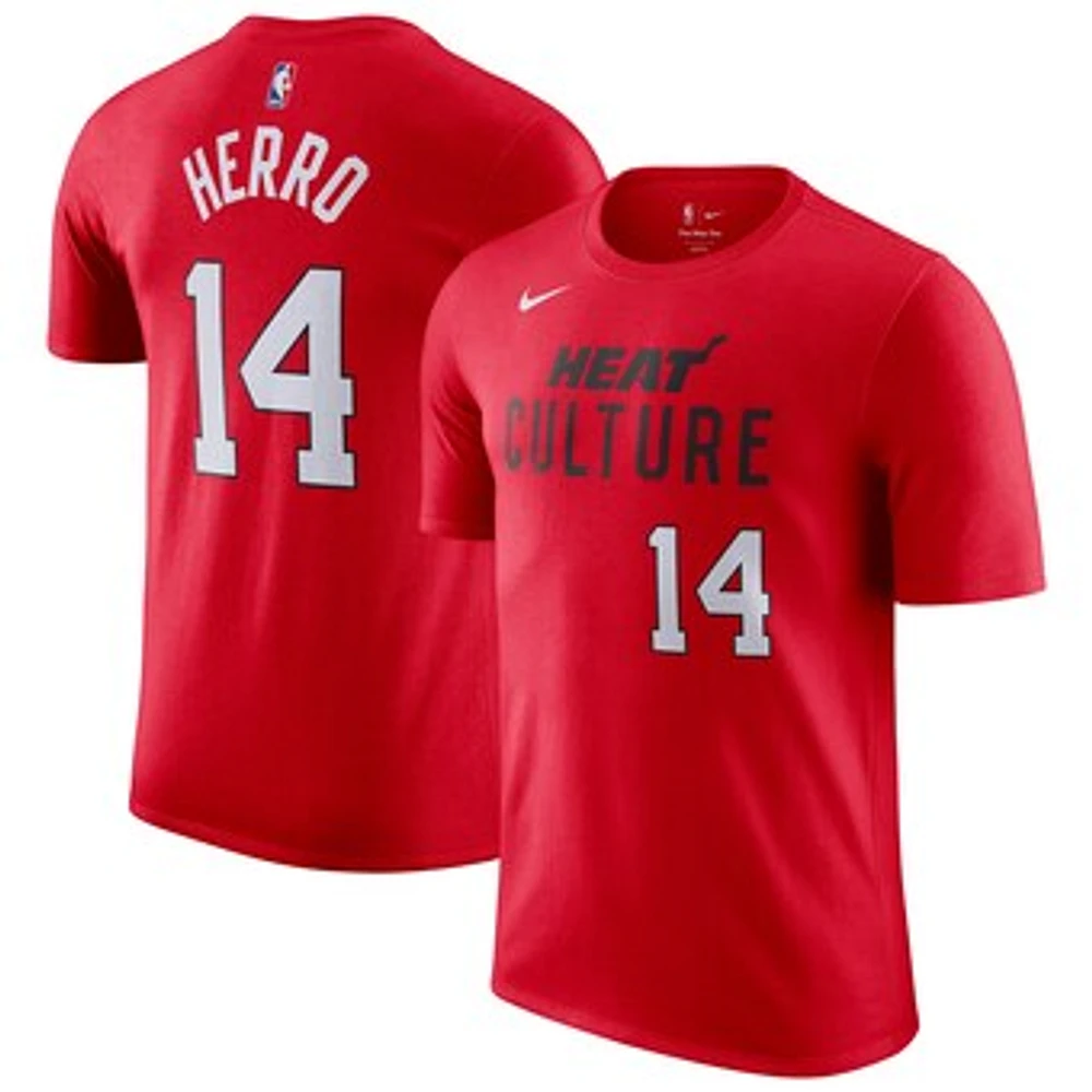 Men's Nike Tyler Herro Red Miami Heat 2024/25 City Edition Name & Number T-Shirt