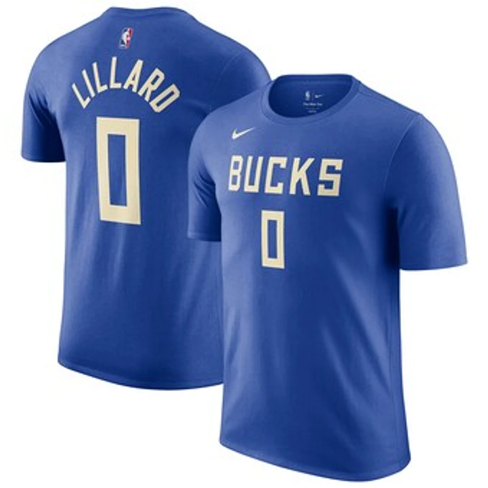 Men's Nike Damian Lillard Royal Milwaukee Bucks 2024/25 City Edition Name & Number T-Shirt