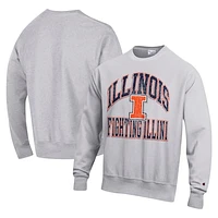 Men's Champion Heather Gray Illinois Fighting Illini Vault Late Night Reverse Weave Pullover Sweatshirt