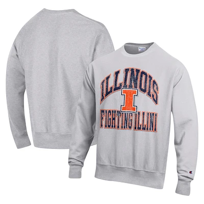 Men's Champion Heather Gray Illinois Fighting Illini Vault Late Night Reverse Weave Pullover Sweatshirt