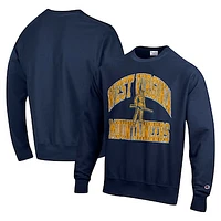 Men's Champion Navy West Virginia Mountaineers Vault Late Night Reverse Weave Pullover Sweatshirt