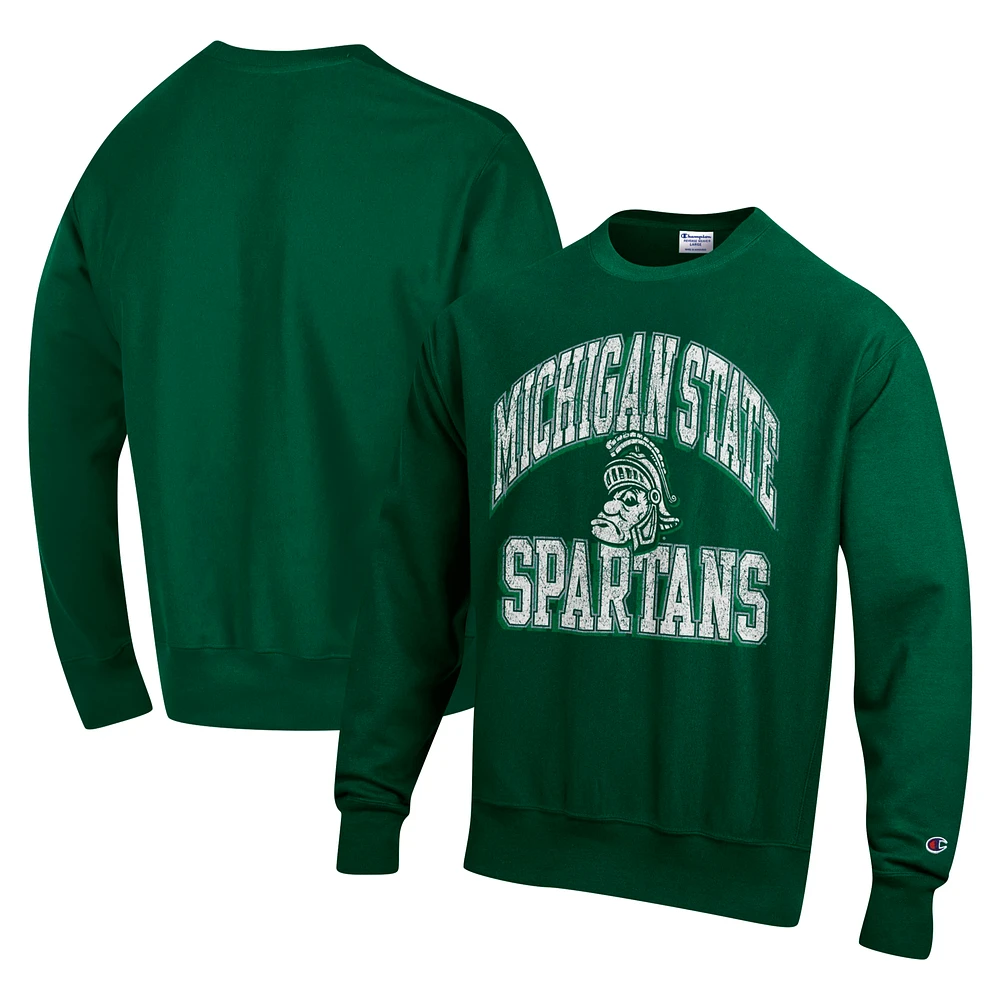 Men's Champion Green Michigan State Spartans Vault Late Night Reverse Weave Pullover Sweatshirt