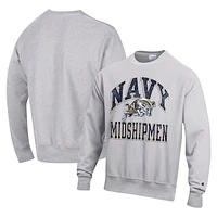 Men's Champion Heather Gray Navy Midshipmen Vault Late Night Reverse Weave Pullover Sweatshirt