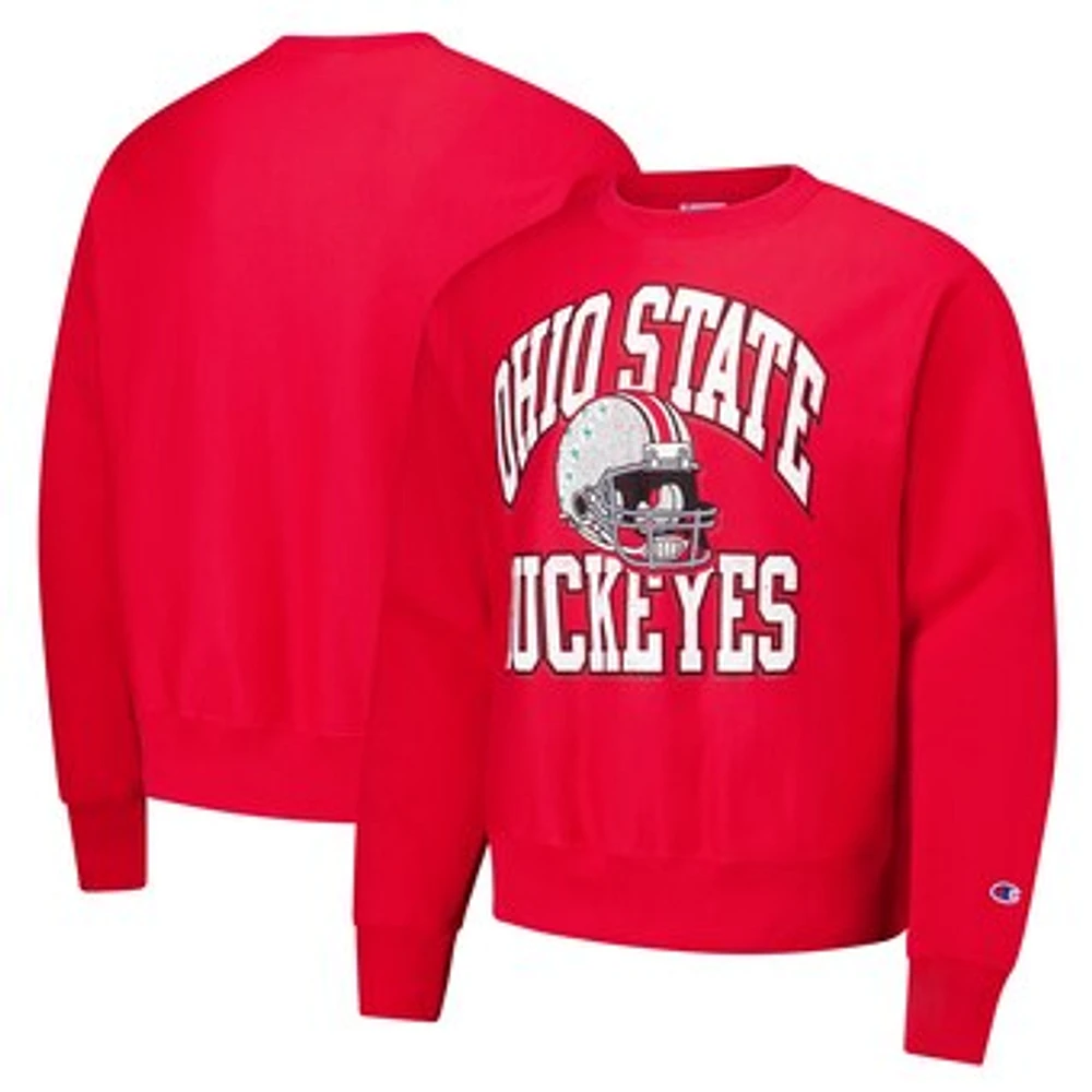 Men's Champion Scarlet Ohio State Buckeyes Vault Late Night Reverse Weave Pullover Sweatshirt