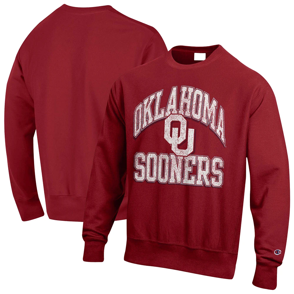 Men's Champion Crimson Oklahoma Sooners Vault Late Night Reverse Weave Pullover Sweatshirt