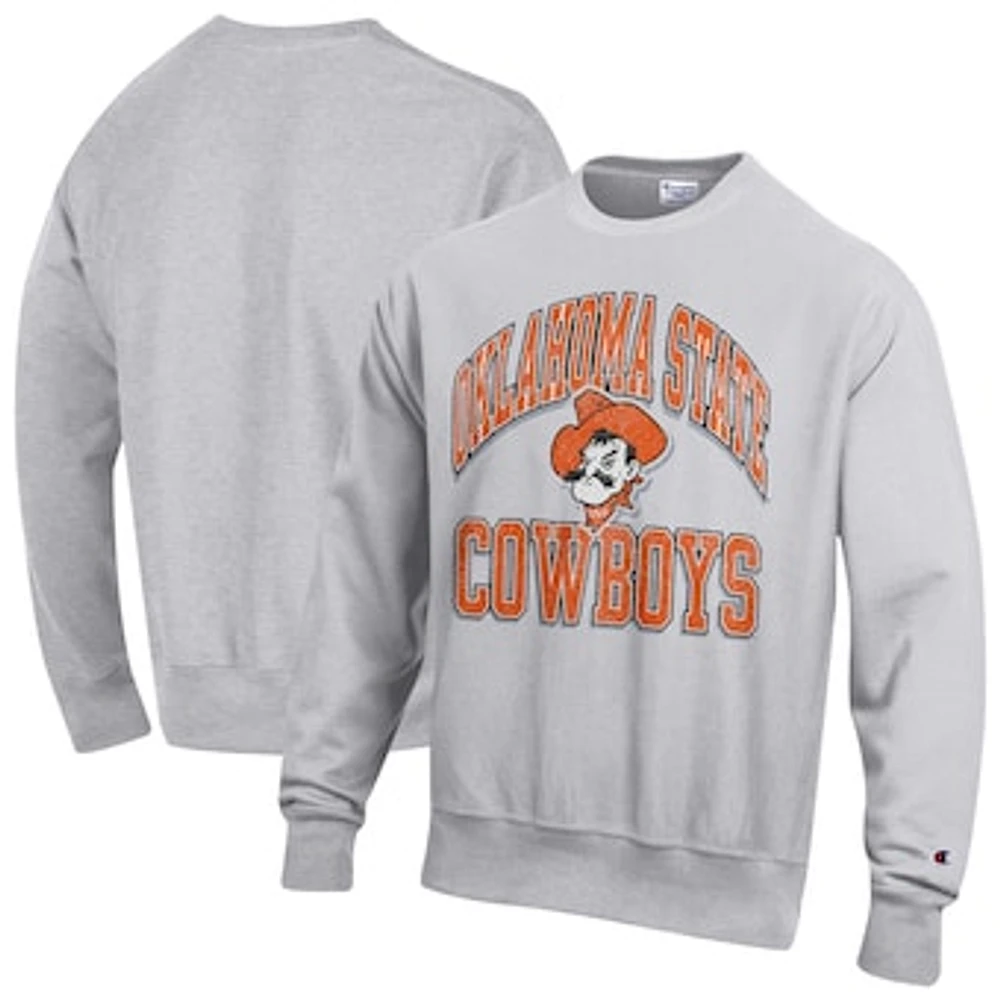 Men's Champion Heather Gray Oklahoma State Cowboys Vault Late Night Reverse Weave Pullover Sweatshirt