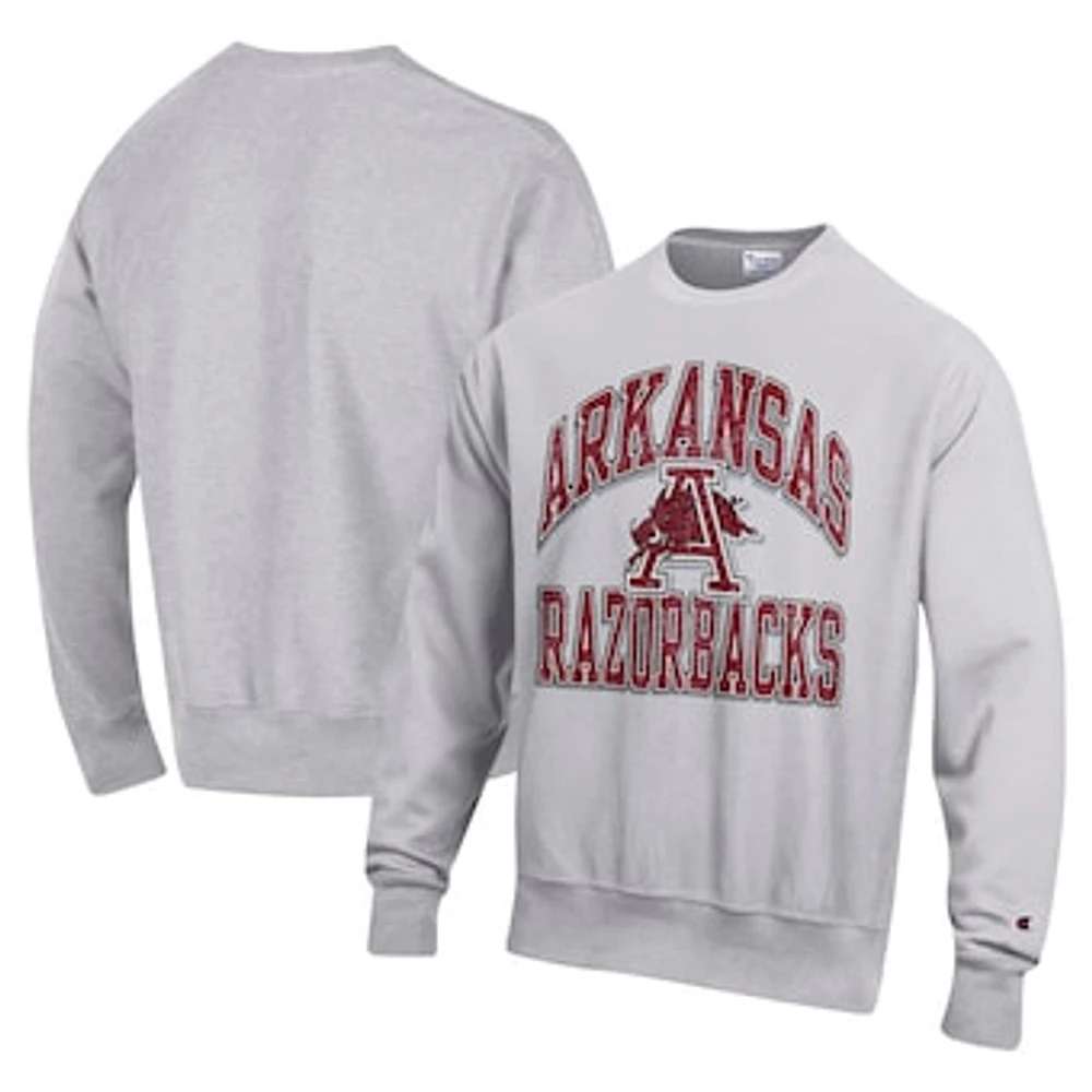 Men's Champion Heather Gray Arkansas Razorbacks Vault Late Night Reverse Weave Pullover Sweatshirt