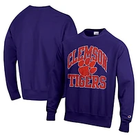 Men's Champion Purple Clemson Tigers Vault Late Night Reverse Weave Pullover Sweatshirt