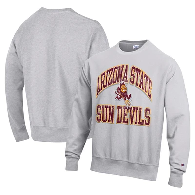 Men's Champion Heather Gray Arizona State Sun Devils Vault Late Night Reverse Weave Pullover Sweatshirt