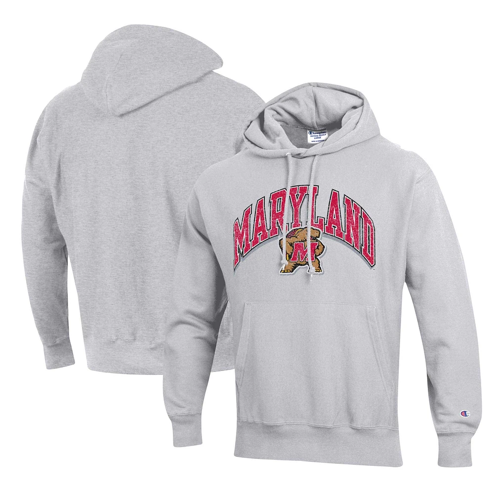 Men's Champion Gray Maryland Terrapins Vault Late Night Reverse Weave Pullover Hoodie