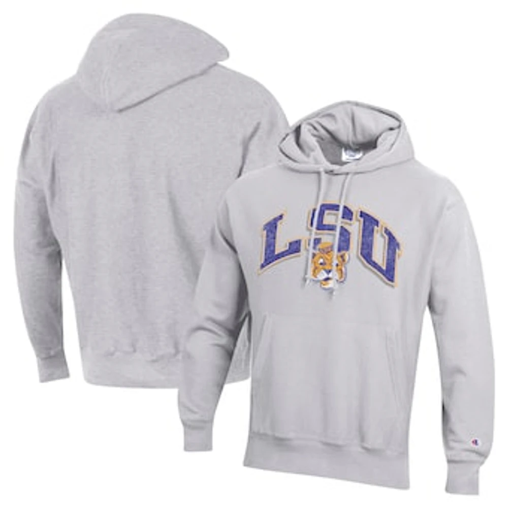 Men's Champion Gray LSU Tigers Vault Late Night Reverse Weave Pullover Hoodie