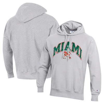 Men's Champion Gray Miami Hurricanes Vault Late Night Reverse Weave Pullover Hoodie