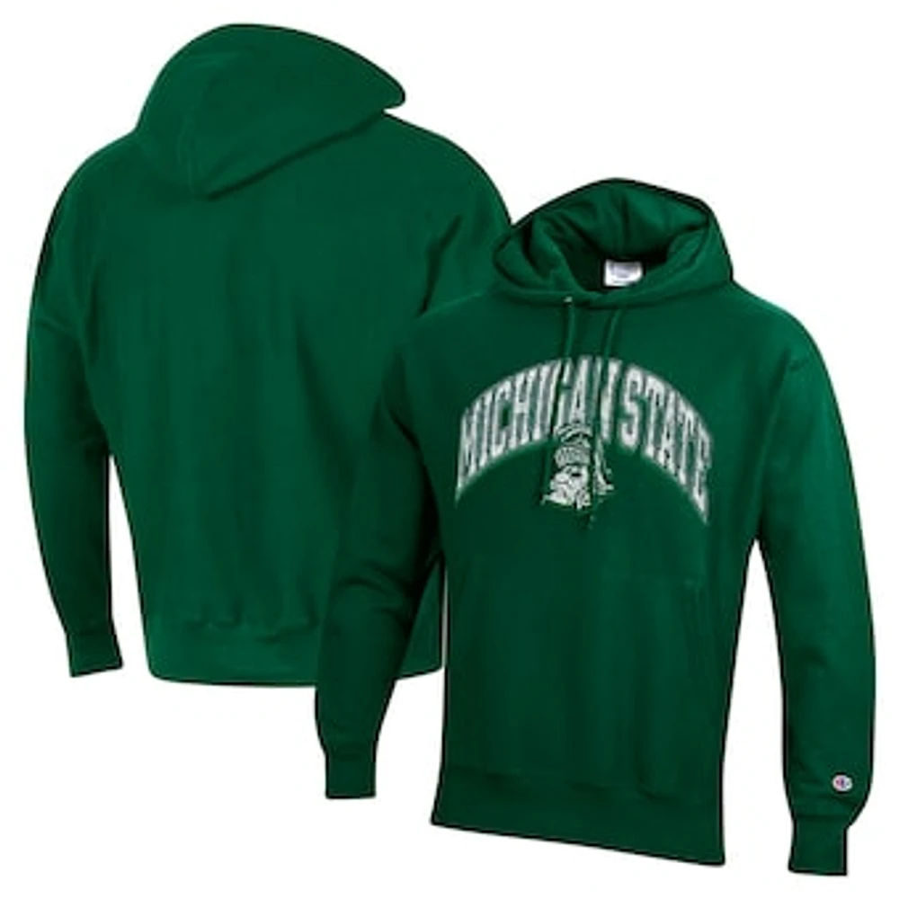 Men's Champion Green Michigan State Spartans Vault Late Night Reverse Weave Pullover Hoodie