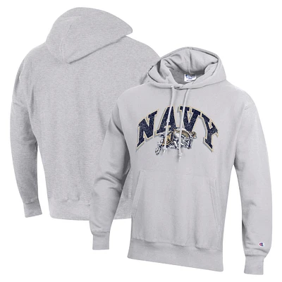 Men's Champion Gray Navy Midshipmen Vault Late Night Reverse Weave Pullover Hoodie