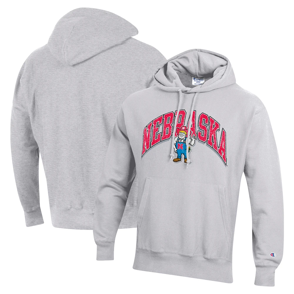 Men's Champion Gray Nebraska Huskers Vault Late Night Reverse Weave Pullover Hoodie