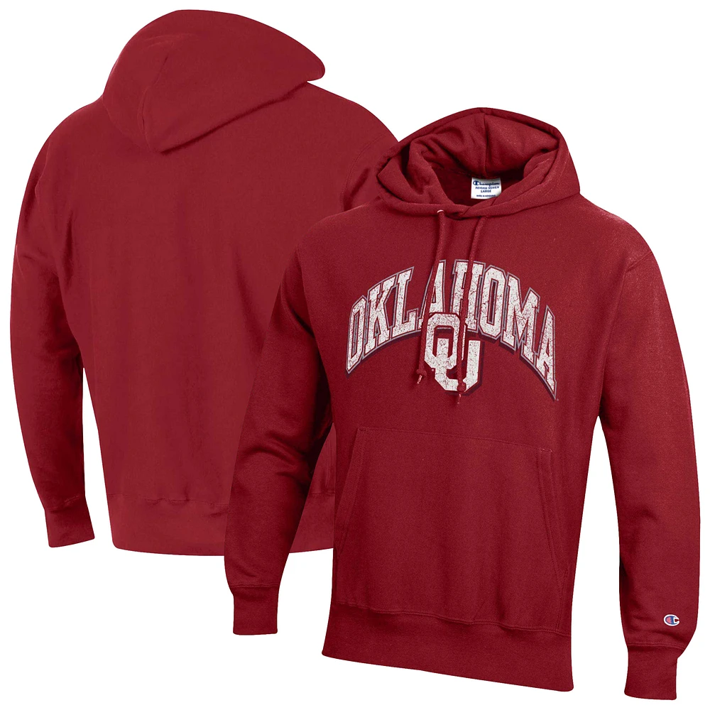 Men's Champion Crimson Oklahoma Sooners Vault Late Night Reverse Weave Pullover Hoodie