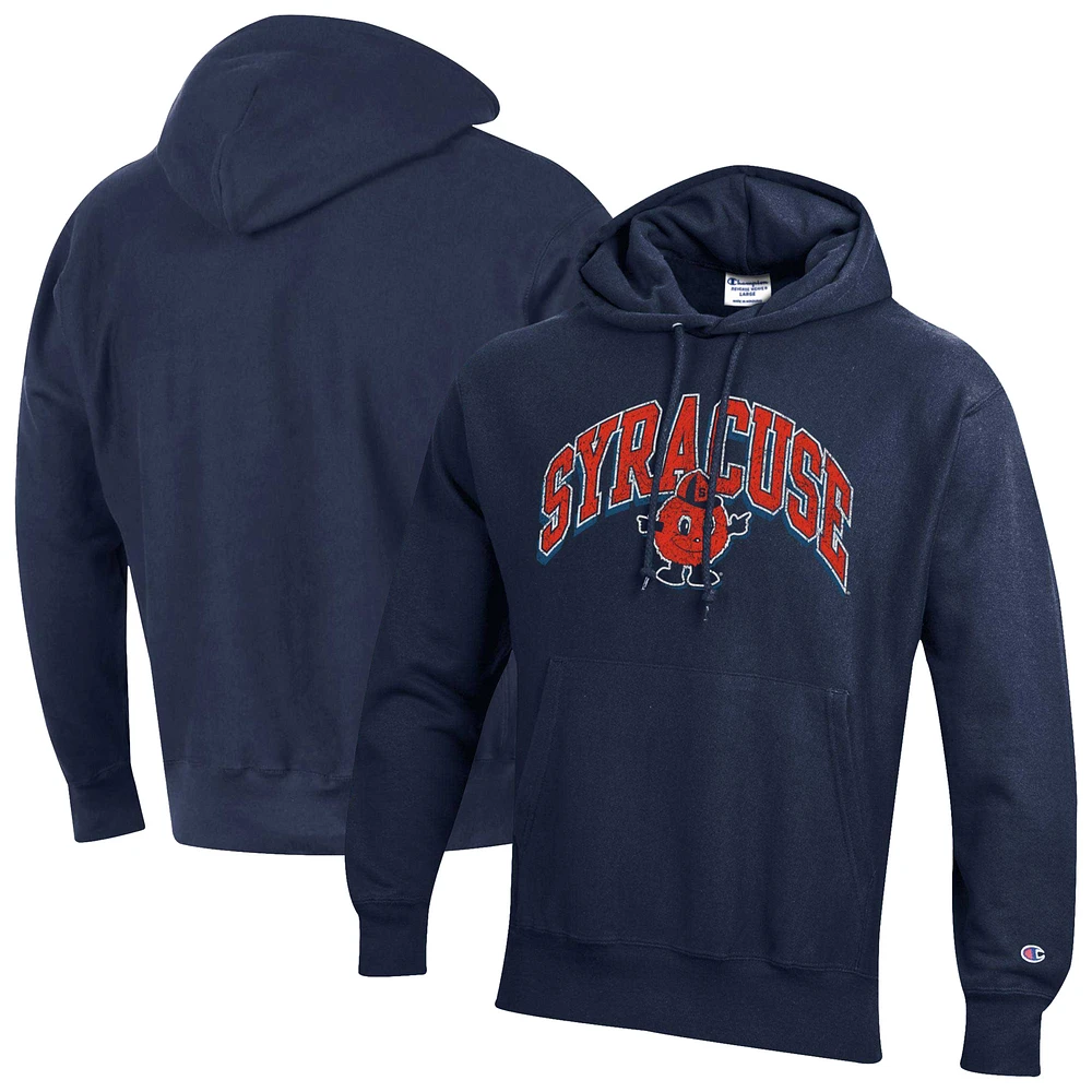 Men's Champion Navy Syracuse Orange Vault Late Night Reverse Weave Pullover Hoodie