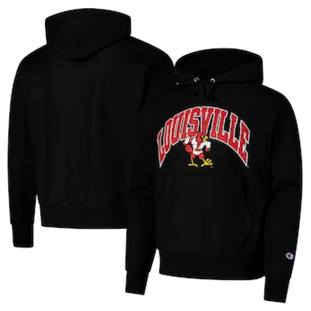 Men's Champion Black Louisville Cardinals Vault Late Night Reverse Weave Pullover Hoodie