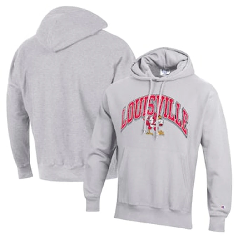 Men's Champion Gray Louisville Cardinals Vault Late Night Reverse Weave Pullover Hoodie