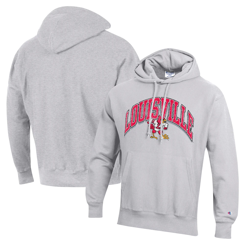 Men's Champion Gray Louisville Cardinals Vault Late Night Reverse Weave Pullover Hoodie