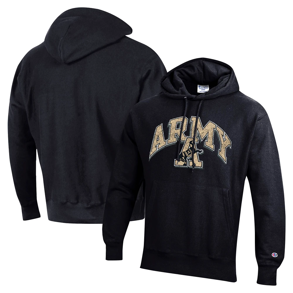 Men's Champion Black Army Knights Vault Late Night Reverse Weave Pullover Hoodie