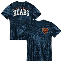 Youth  Navy Chicago Bears Wordmark Sequin V-Neck Top