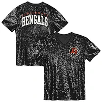 Girls Youth Black Cincinnati Bengals Wordmark Sequin V-Neck Top