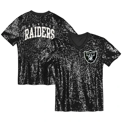 Youth  Black Las Vegas Raiders Wordmark Sequin V-Neck Top