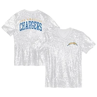 Girls Youth White Los Angeles Chargers Wordmark Sequin V-Neck Top