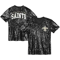 Girls Youth Black New Orleans Saints Wordmark Sequin V-Neck Top