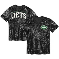 Girls Youth Black New York Jets Wordmark Sequin V-Neck Top