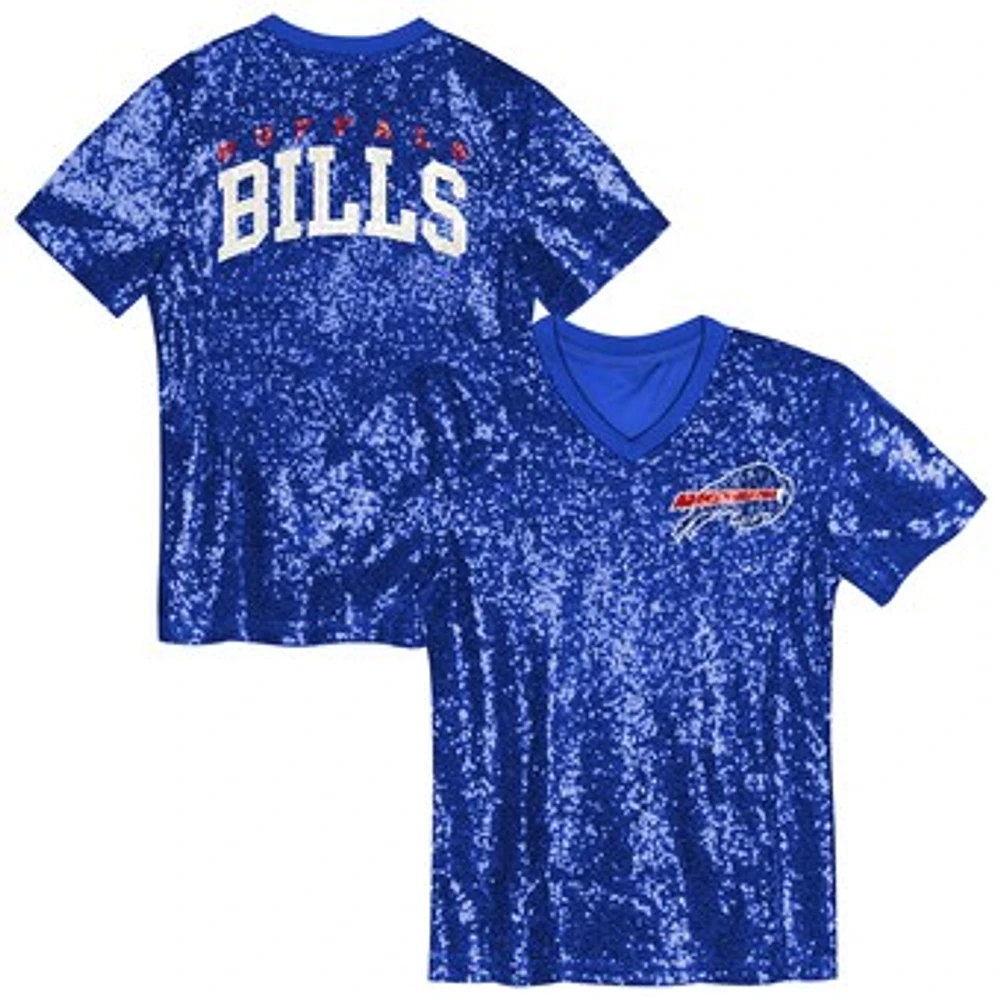 Girls Youth Royal Buffalo Bills Wordmark Sequin V-Neck Top