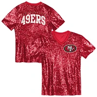 Youth  Scarlet San Francisco 49ers Wordmark Sequin V-Neck Top