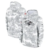 Youth Nike White/Gray Baltimore Ravens 2024 Salute To Service Pullover Hoodie