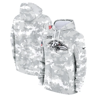 Youth Nike White/Gray Baltimore Ravens 2024 Salute To Service Pullover Hoodie