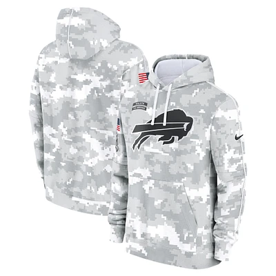 Youth Nike White/Gray Buffalo Bills 2024 Salute To Service Pullover Hoodie