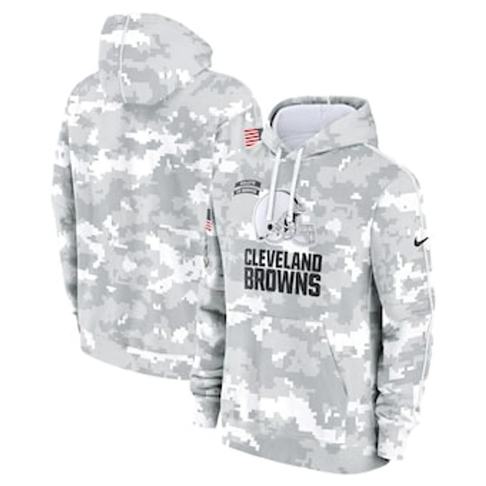 Youth Nike White/Gray Cleveland Browns 2024 Salute To Service Pullover Hoodie