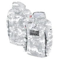 Youth Nike White/Gray Cleveland Browns 2024 Salute To Service Pullover Hoodie