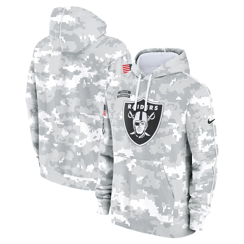 Youth Nike White/Gray Las Vegas Raiders 2024 Salute To Service Pullover Hoodie