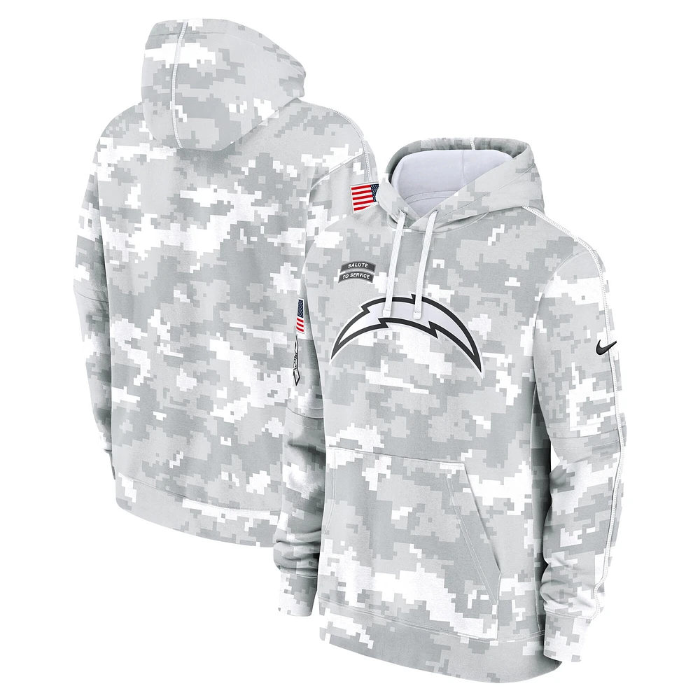 Youth Nike White/Gray Los Angeles Chargers 2024 Salute To Service Pullover Hoodie