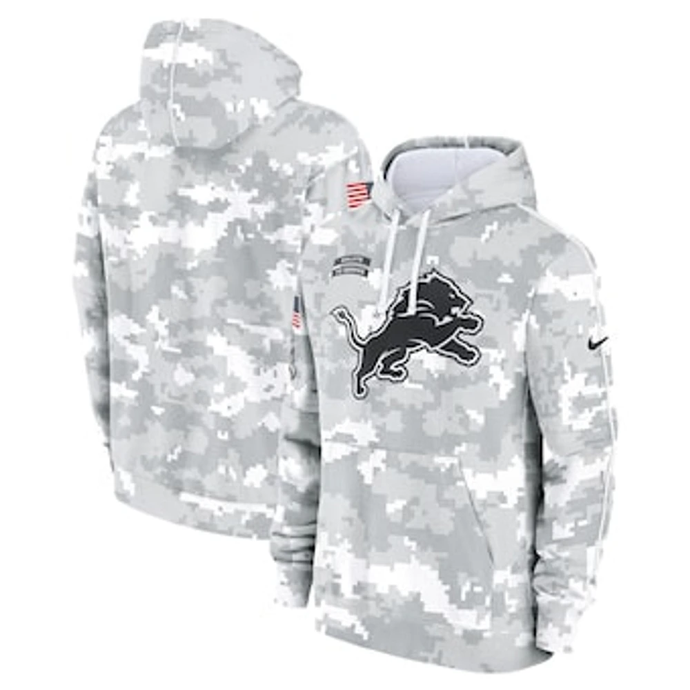 Youth Nike White/Gray Detroit Lions 2024 Salute To Service Pullover Hoodie