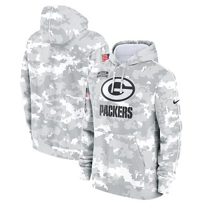 Youth Nike White/Gray Green Bay Packers 2024 Salute To Service Pullover Hoodie