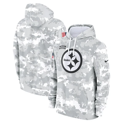 Youth Nike White/Gray Pittsburgh Steelers 2024 Salute To Service Pullover Hoodie