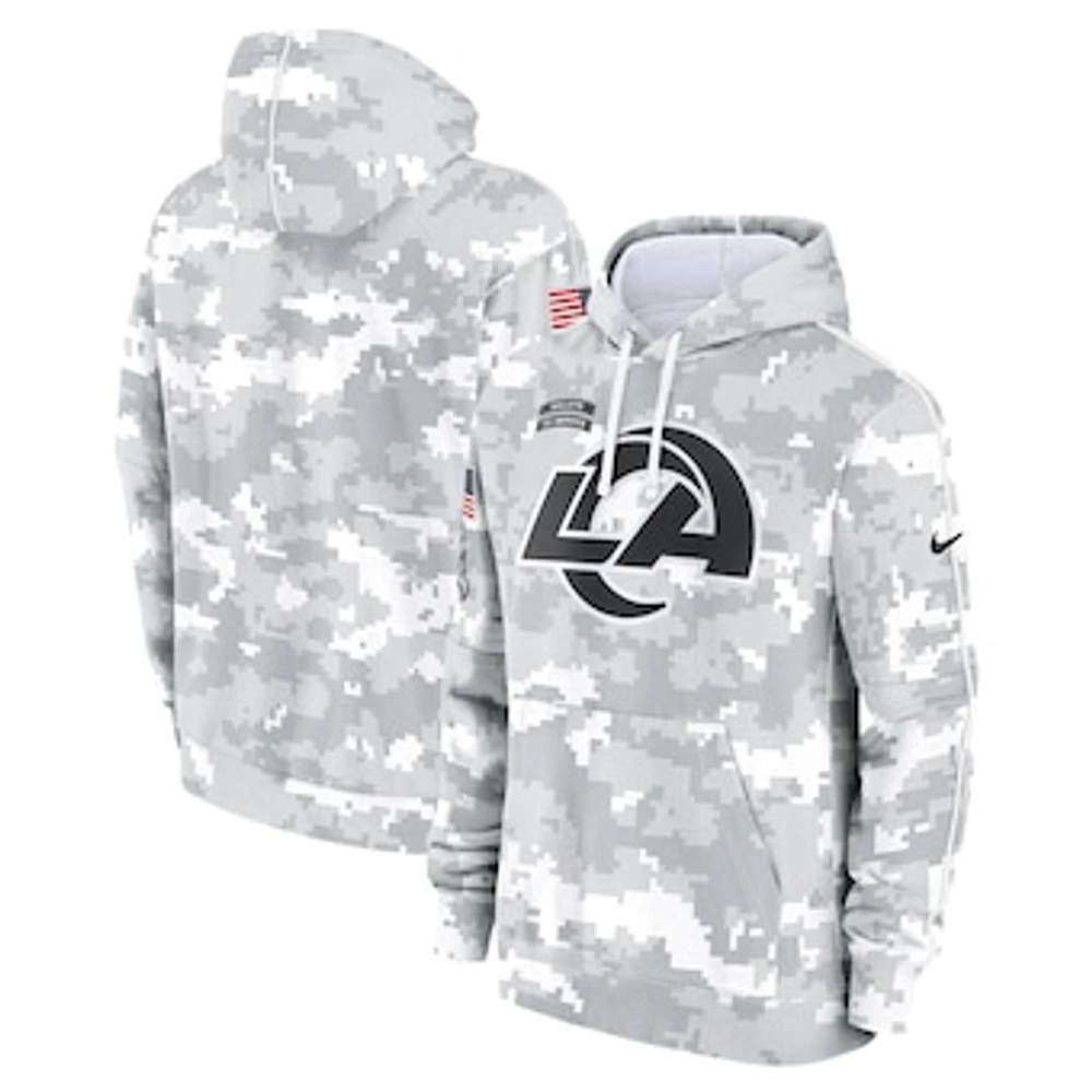 Youth Nike White/Gray Los Angeles Rams 2024 Salute To Service Pullover Hoodie