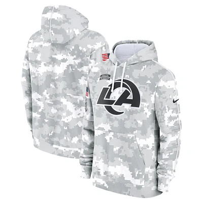 Youth Nike White/Gray Los Angeles Rams 2024 Salute To Service Pullover Hoodie