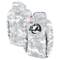 Youth Nike White/Gray Los Angeles Rams 2024 Salute To Service Pullover Hoodie