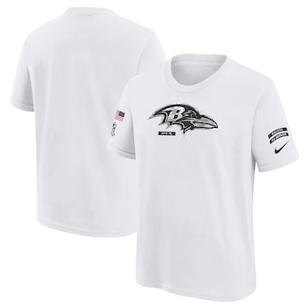 Youth Nike White Baltimore Ravens 2024 Salute To Service T-Shirt