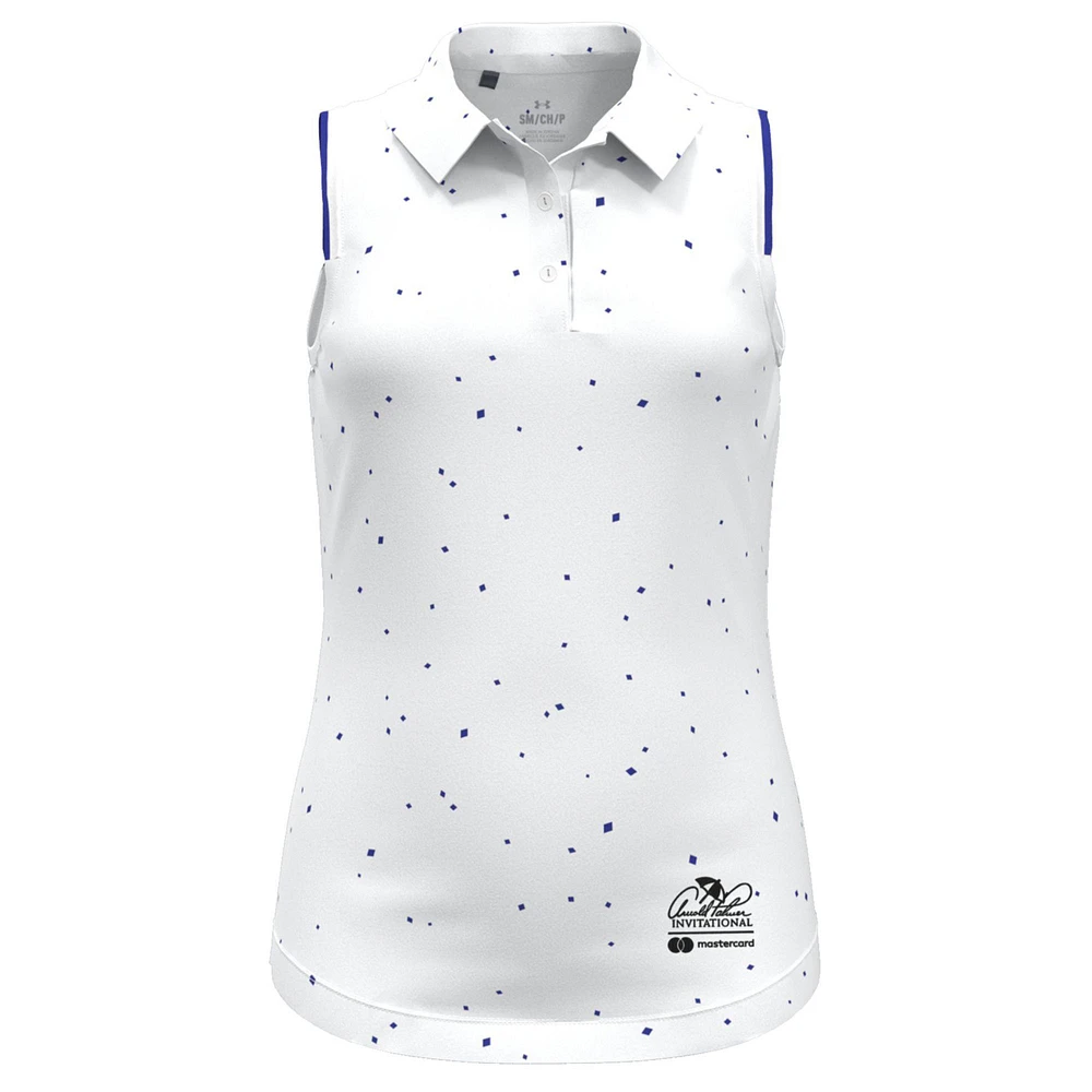 Girls Youth Under Armour  White Arnold Palmer Invitational Micro Print Sleeveless Polo