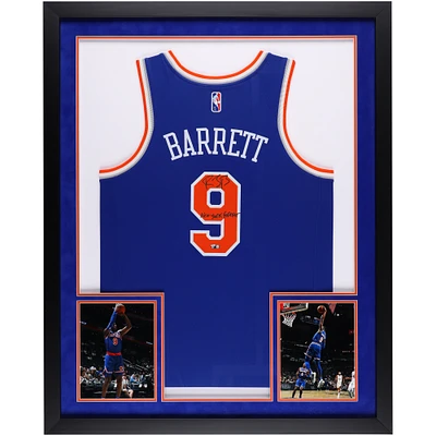 RJ Barrett New York Knicks Autographed SM Deluxe Framed Blue Nike Diamond Edition Swingman Jersey with "New York Forever" Inscription