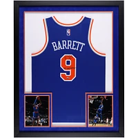 RJ Barrett New York Knicks Autographed SM Deluxe Framed Blue Nike Diamond Edition Swingman Jersey with "New York Forever" Inscription